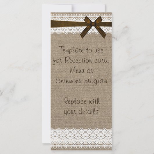 Rustieke jute en vintage kant programmakaart (Achterkant)