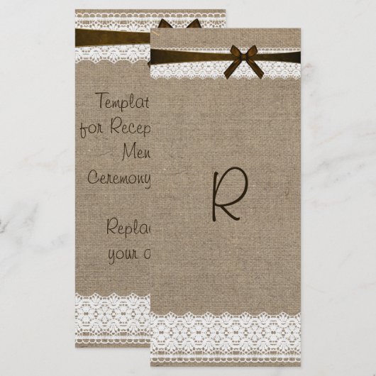 Rustieke jute en vintage kant programmakaart (Voorkant / Achterkant)