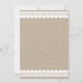 Rustieke Jute en Witte Kanten Bruiloft Kaart (Achterkant)