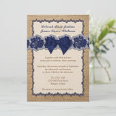 Rustieke jute, GEDRUKTE kant, boog bruiloft uitnod Kaart (Staand voorkant)