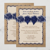 Rustieke jute, GEDRUKTE kant, boog bruiloft uitnod Kaart (Voorkant / Achterkant)