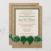 Rustieke jute, GEDRUKTE kant, boog bruiloft uitnod Kaart (Voorkant / Achterkant)