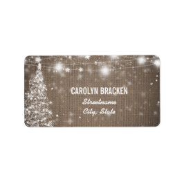 Rustieke jute glinsterende sterren kerstboom etiket