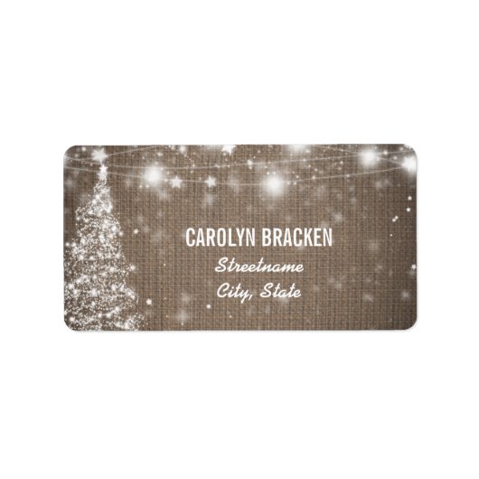 Rustieke jute glinsterende sterren kerstboom etiket (Voorkant)