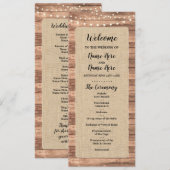 Rustieke jute houten lichten trouwprogramma programmakaart (Voorkant / Achterkant)