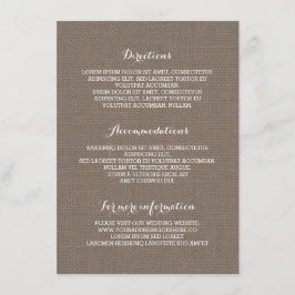 Rustieke jute huwelijksdetails- Informatie Informatiekaartje