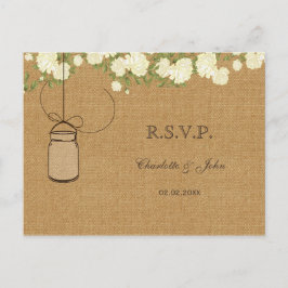rustieke jute ivoor rozen bruiloft RSVP Uitnodiging Briefkaart