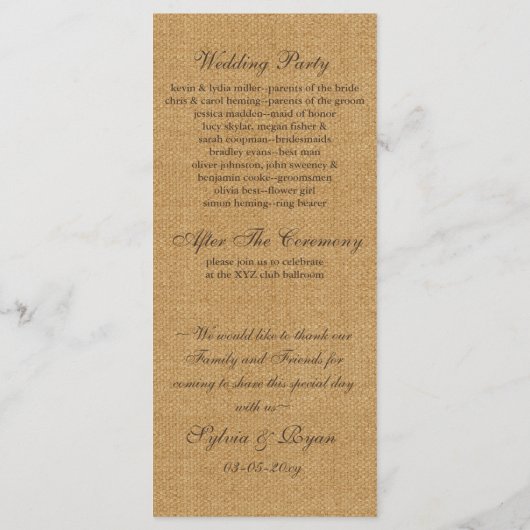 rustieke jute ivoor rozen mason jars programma's (Achterkant)