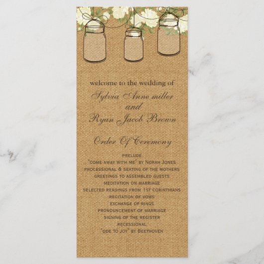 rustieke jute ivoor rozen mason jars programma's (Voorkant)