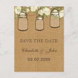 Rustieke jute ivoor rozen metselaar potten opslaan aankondigingskaart