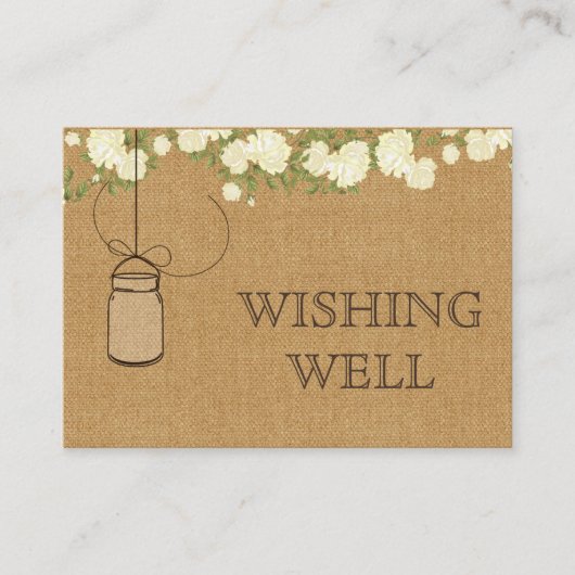 rustieke jute ivoor rozen metselaarskruiken die he informatiekaartje (Voorkant)