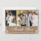 Rustieke jute kant 3 foto trouw bedankje bedankkaart (Voorkant)