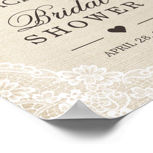 Rustieke jute kant bloem bruidsaanduiding poster (Hoek)