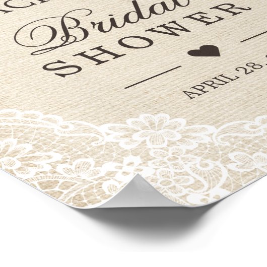 Rustieke Jute Kant Bloem Bruidsfeest Bord Poster (Hoek)