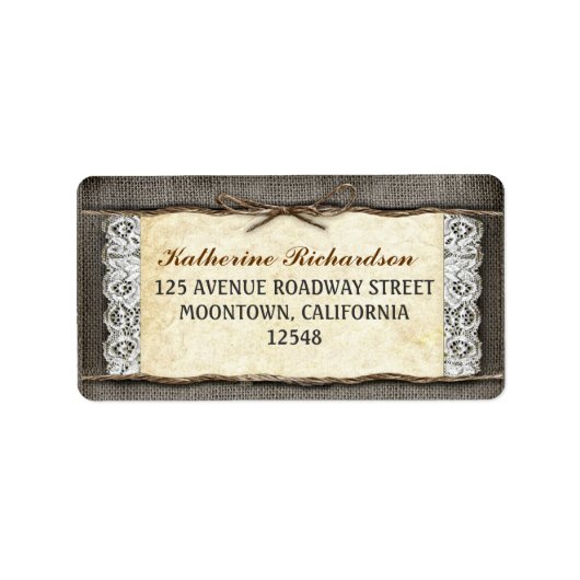 Rustieke jute kant en touw lint adresetiketten etiket (Voorkant)