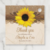 Rustieke jute kant hout zonnebloem bruiloft bedankjes labels (Achterkant)