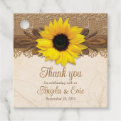 Rustieke jute kant hout zonnebloem bruiloft bedankjes labels (Voorkant)