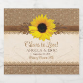 Rustieke jute kant hout zonnebloem bruiloft bier etiket (Enkel label)