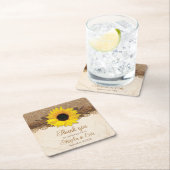 Rustieke jute kant hout zonnebloem bruiloft kartonnen onderzetters (Insitu)