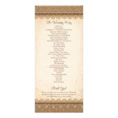 Rustieke jute kant hout zonnebloem bruiloft progra reclamekaart (Achterkant)