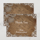 rustieke jute kant land bruiloft dank u briefkaart (Voorkant / Achterkant)