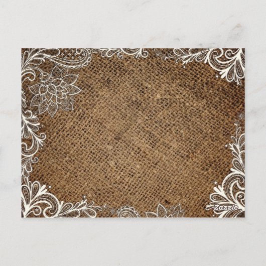 rustieke jute kant land bruiloft dank u briefkaart (Achterkant)