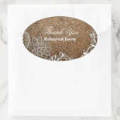 rustieke jute kant land bruiloft dank u ovale sticker (Tas)