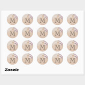 Rustieke jute kant roze bloemige monogram ronde sticker (Vel)