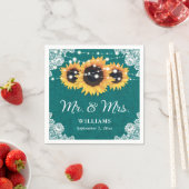 Rustieke jute kant zonnebloem Blauwgroen bruiloft Servet (Insitu)