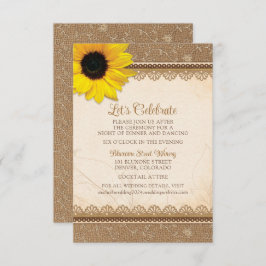 Rustieke jute kant zonnebloem bruiloft receptie informatiekaartje