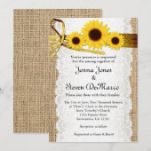 Rustieke jute, kant, zonnebloemen bruiloft uitnodi kaart (Voorkant / Achterkant)
