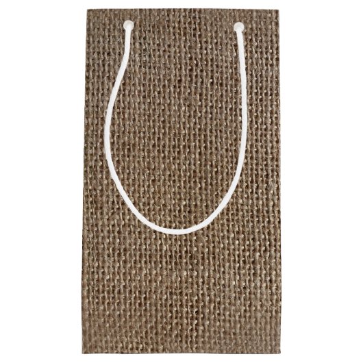 Rustieke jute-look bruin gedrukte achtergrond klein cadeauzakje (Voorkant)