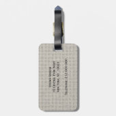 Rustieke jute look, marineblauw quatrefoil monogra bagagelabel (Achterkant verticaal)