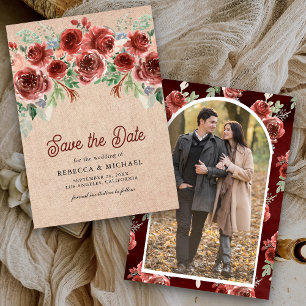 Rustieke Jute Marsala Bloemen Foto Bruiloft Save The Date