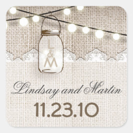rustieke jute mason jar bruiloft stickers