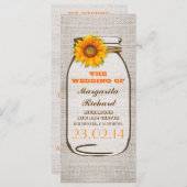 Rustieke jute mason pot zonnebloem bruiloft progra programmakaart (Voorkant / Achterkant)