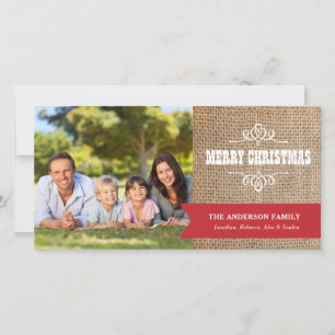 Rustieke Jute met Rode Kerstmis van de Foto van de Feestdagenkaart