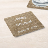 rustieke jute natuur patroon Bruiloft Kartonnen Onderzetters (Schuin)