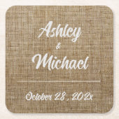 rustieke jute natuur patroon Bruiloft Kartonnen Onderzetters (Voorkant)