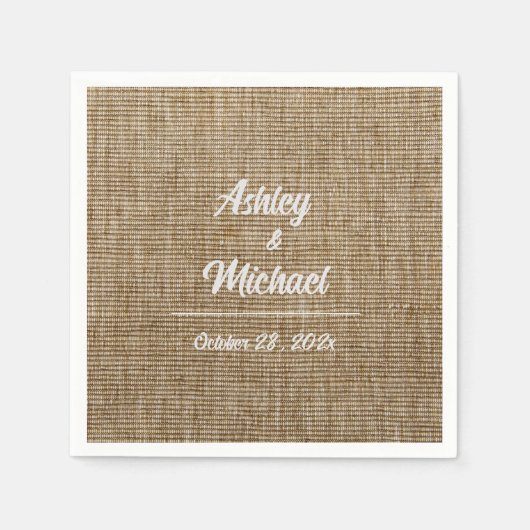 rustieke jute natuur patroon Bruiloft Servet (Voorkant)
