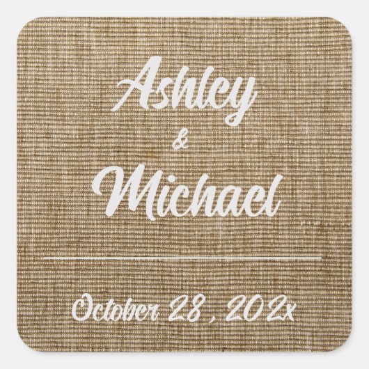 rustieke jute natuur patroon Bruiloft Vierkante Sticker (Voorkant)