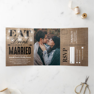 Rustieke Jute Potten 'All in One' Trouwset Drieluik Uitnodiging