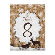 Rustieke jute, sneeuwvlokken, herten tafel nummer 