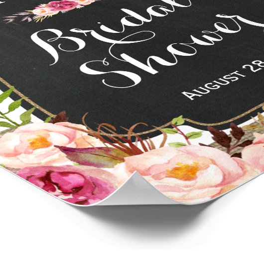 Rustieke jute strepen bloem bruidsfeest bord poster (Hoek)