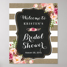Rustieke Jute Strepen Bloem Bruidsfeest Bord Poster
