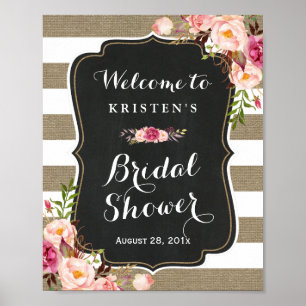 Rustieke Jute Strepen Bloem Bruidsfeest Bord Poster