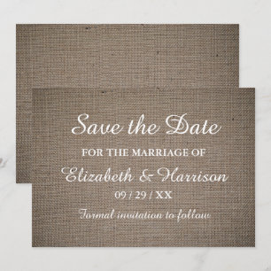 Rustieke jute trouwdag save the date