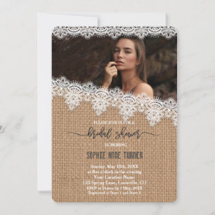 Rustieke jute vintage kant foto bruidsdouche kaart