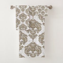 Rustieke jute & witte royale glamour damast bad handdoek