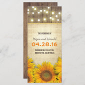 rustieke jute zonnebloemen lichten bruiloft progra programmakaart (Voorkant / Achterkant)